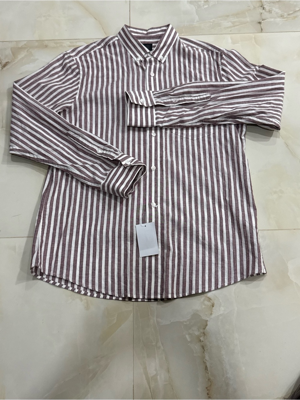 14th & Union Men's Burgundy and White Striped Button-Down Shirt